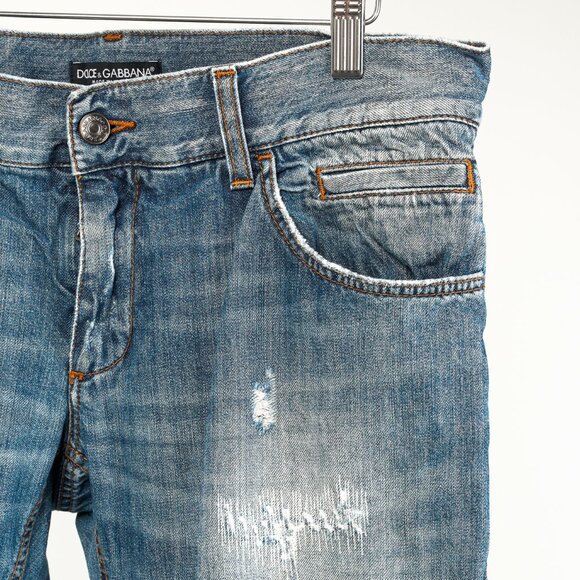 Dolce & Gabbana Medium-Wash Distressed Straight-Leg Jeans - Picture 4 of 12
